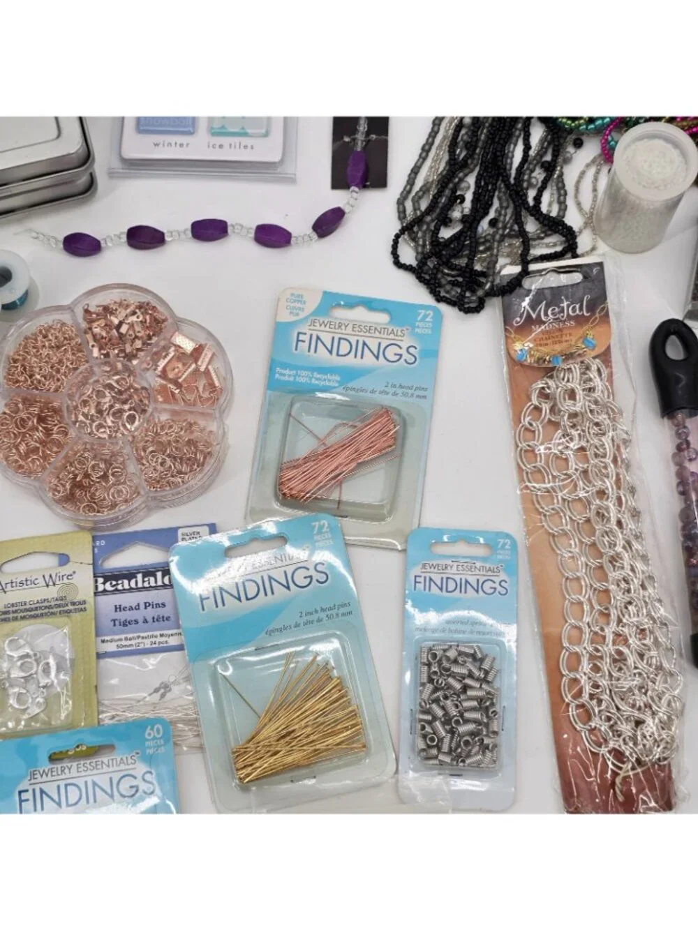 HUGE Jewelry Making Supply Lot Charms Necklaces Copper Beads Gems Tools most NEW